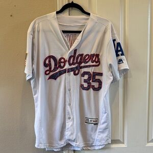 Majestic Cody Bellinger Dodgers Jersey in White with Blue and Red